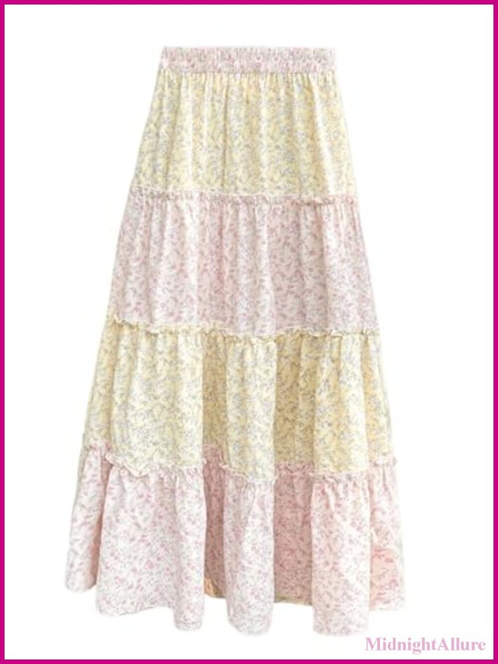 Women's Floral Plaid Maxi Skirt Ruffle Tiered Long A-Line Flowy